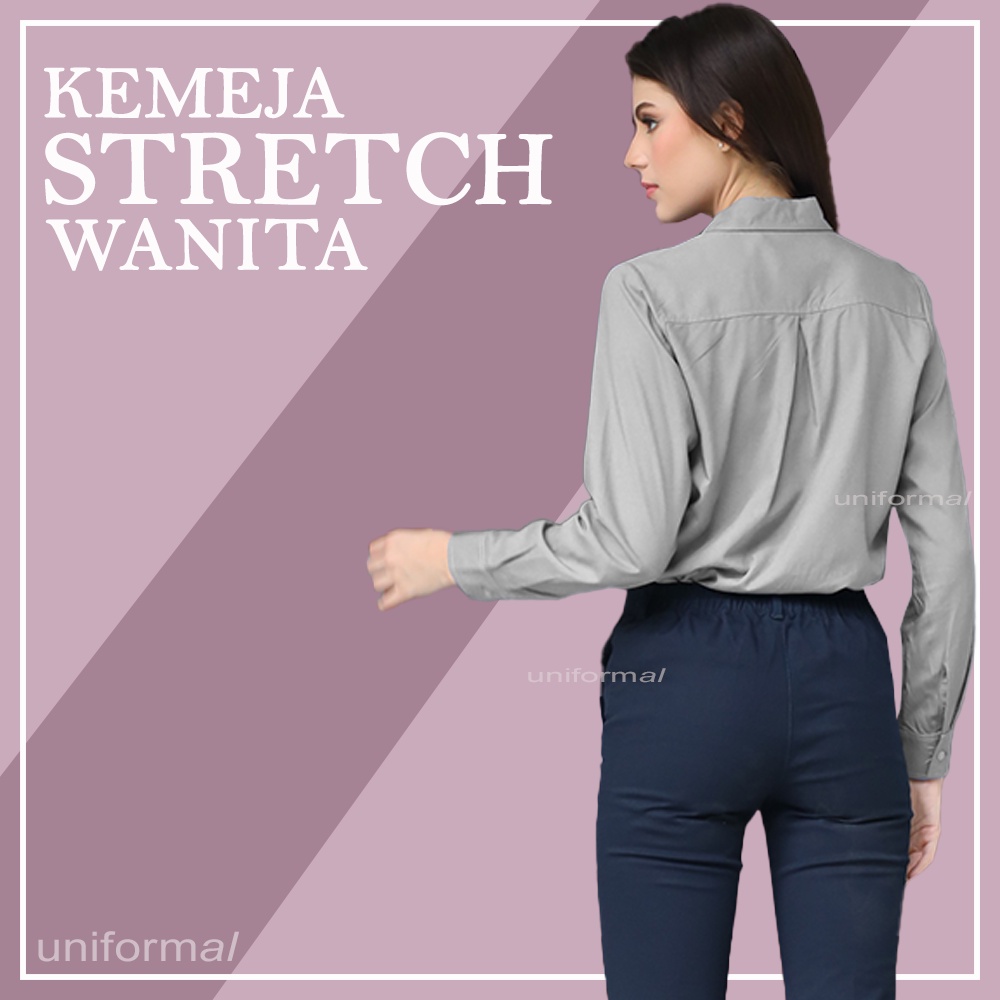 KEMEJA POLOS WANITA | BAJU KANTOR FORMAL JUMBO | KAMEJA PANJANG COTTON STRETCH | HEM CEWEK | KANTOR KERJA BAHAN MELAR | KATUN TOYOBO