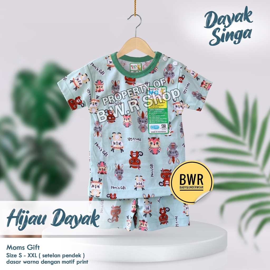 Setelan PENDEK Moms Gift DAYAK Singa HIU Rabbit Series / Baju Bayi Setelan Mom's Gift Terbaru Piyama Anak Unisex Pendek Baju Tidur 09mg | Bwr