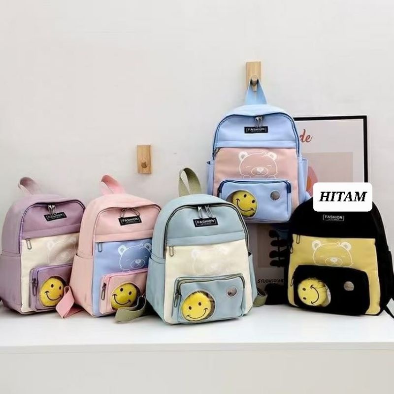 TAS RANSEL SEKOLAH ANAK PEREMPUAN CEWEK MODEL SMILE / TAS PUNGGUNG BACKPACK MODEL LUCU