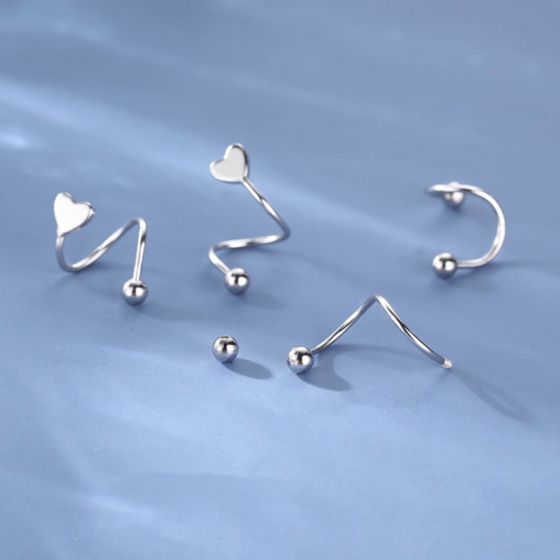 Papaozhu Hypoallergenic Stainless Steel Bintang Hati Spiral Stud Anting Untuk Wanita Gadis Elegan Memutar Tindik Cuff Earring Fashion Telinga Perhiasan Hadiah