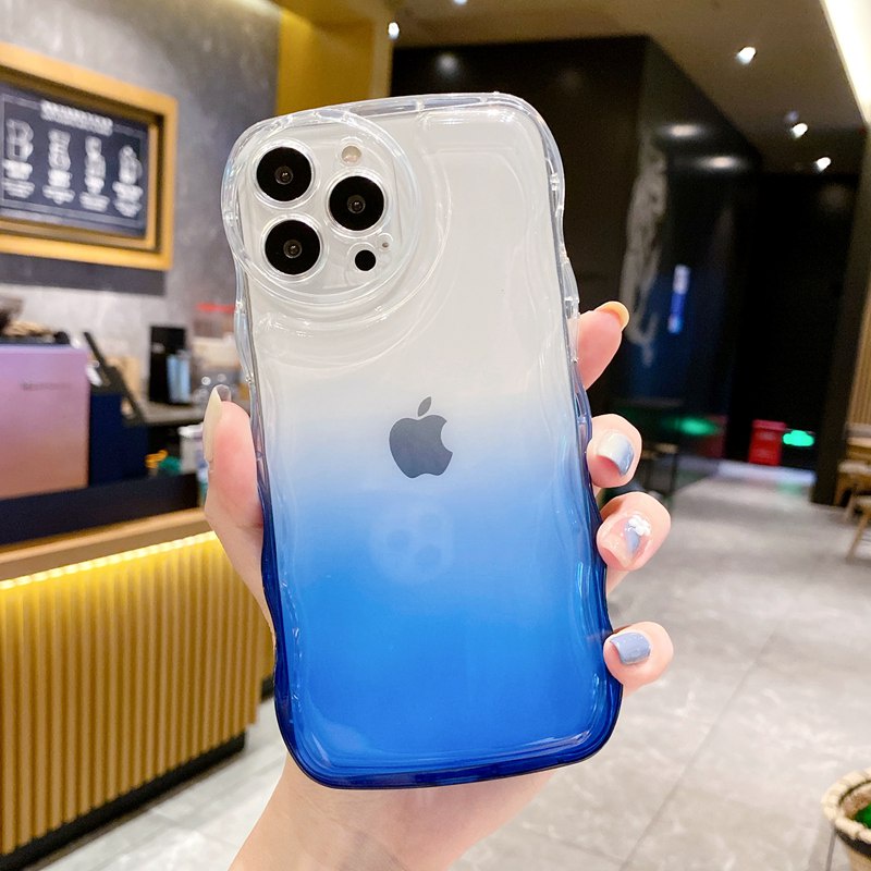 Casing hp IPhone 7 8 Plus SE 2020 X XR XS Max 11 12 13 14 Pro Max 14 Plus 7 + 8 + Soft Case Desain Gelombang Air Cushion Warna Gradasi Biru Kuning