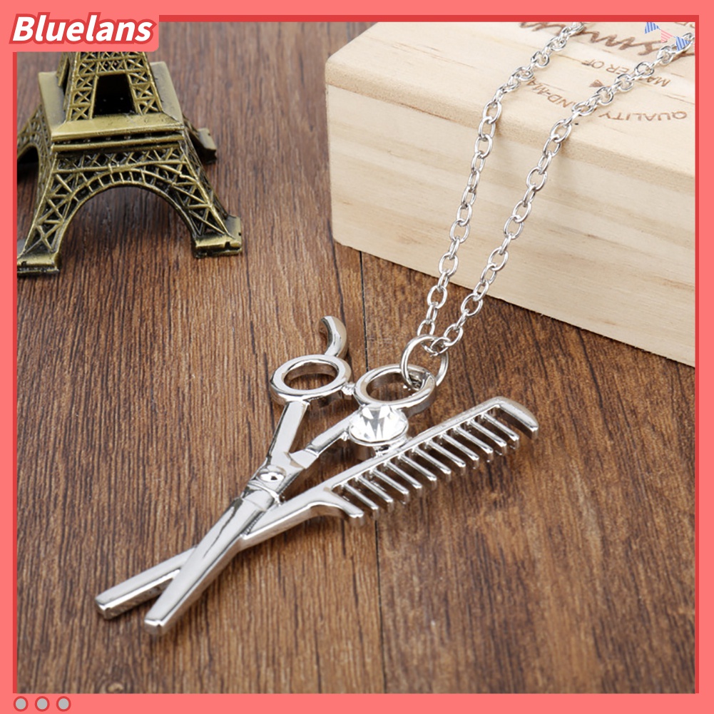 Kalung Dengan Liontin Bentuk Gunting Sisir Aksen Berlian Imitasi Untuk Unisex