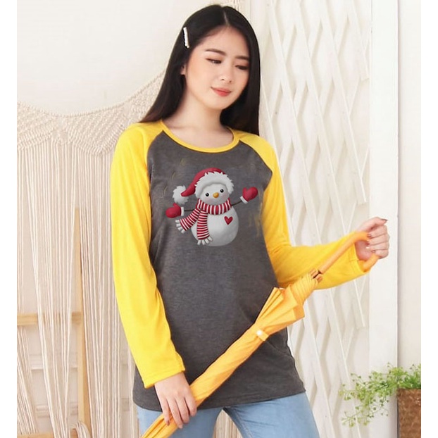 Kaos Raglan Panjang Abu Tua Bergambar Boneka Salju