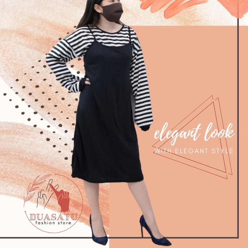 SALEMidi Dress Baju Wanita Korean Style Casual Pendek Tanpa Lengan Overall Gaun Dres Korea Hitam Wan