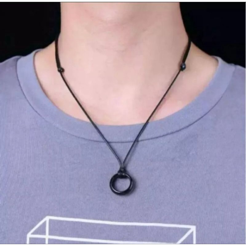 Kalung Tali Hitam Pria Kalung Cincin Pria Liotin Kalung Liotin Titanium