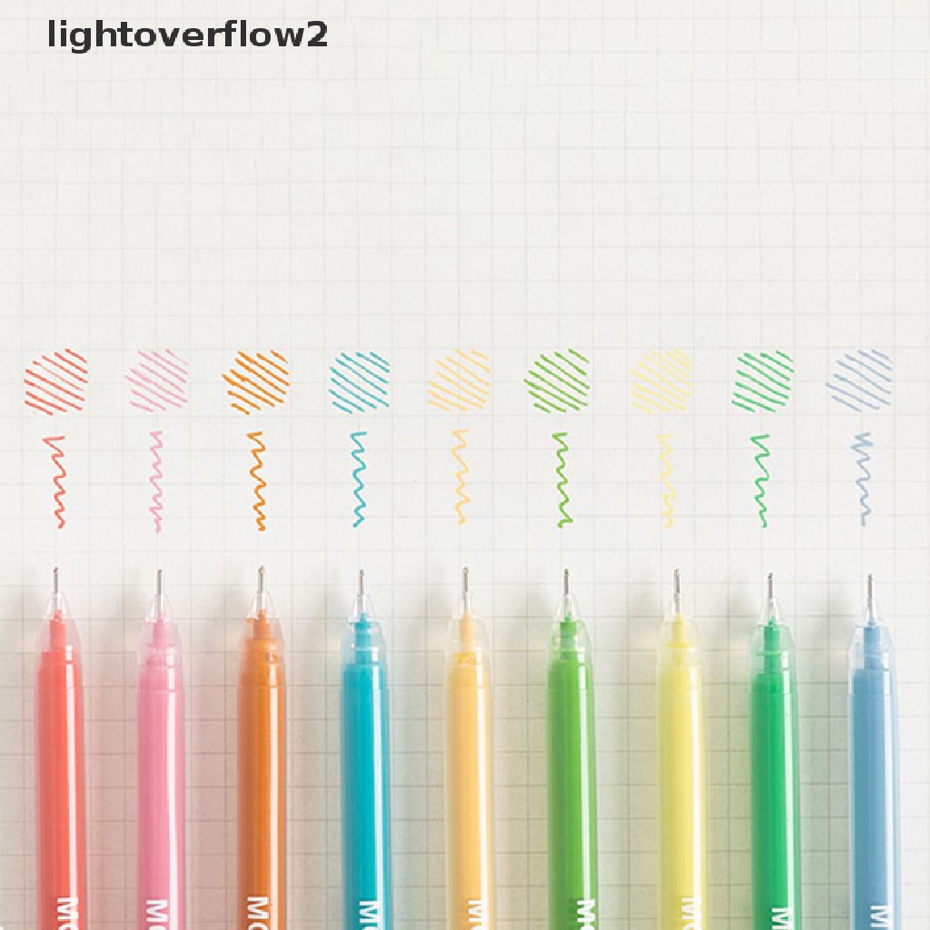 (lightoverflow2) 9pcs / Set Pen Gel Multi Warna 0.5mm Gaya Vintage