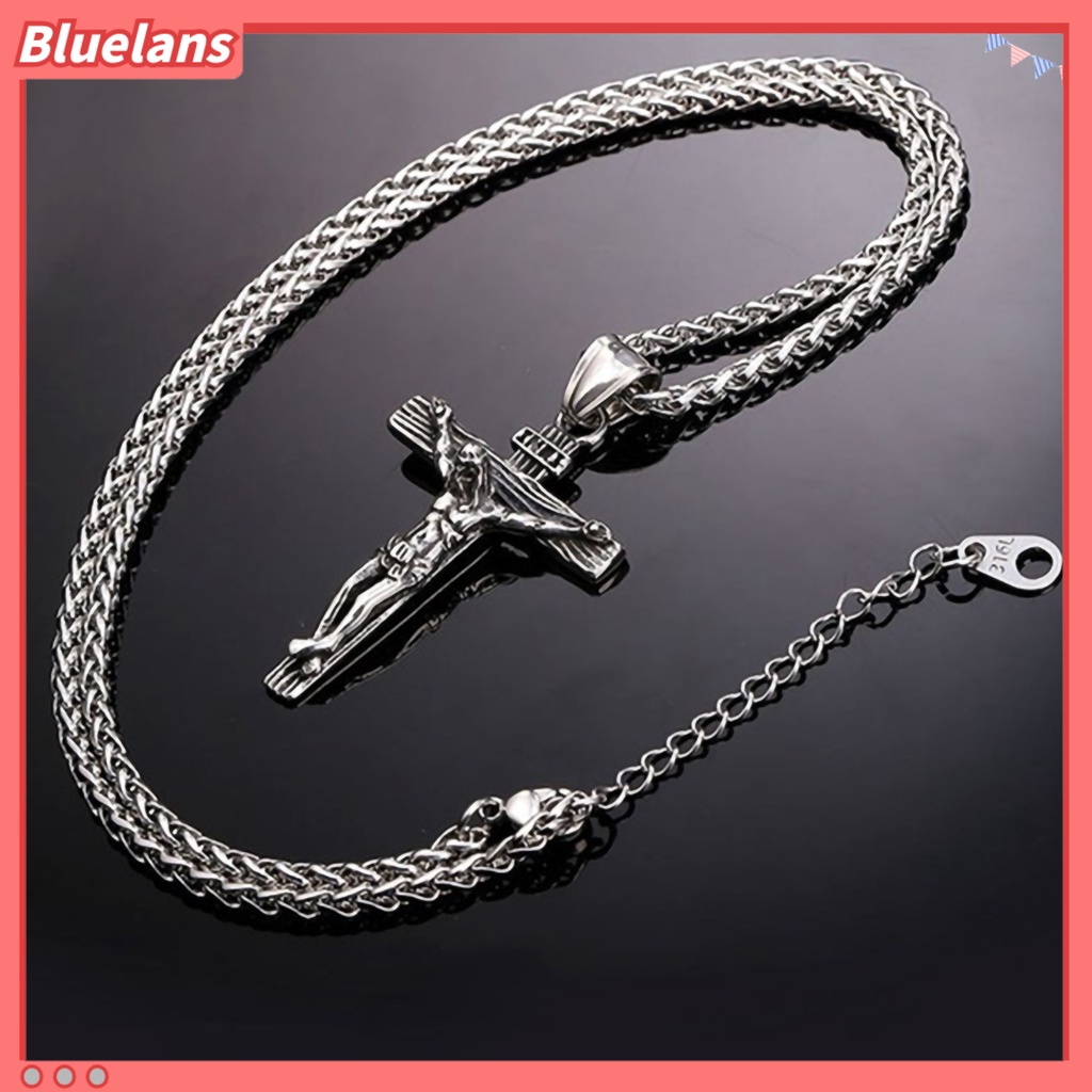 Bluelans Men Necklace Jesus Cross Dangle Anti Rust Stainless Steel Jesus Pendant Necklace Jewelry