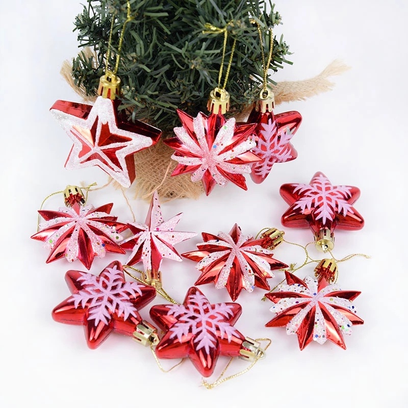 5 / 6Pcs Ornamen Gantung Bentuk Bintang Poligonal Snowflake Bahan Plastik Untuk Dekorasi Pohon Natal