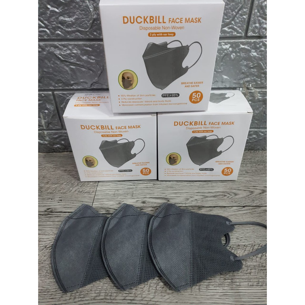 Masker Duckbill Abu Grey Isi 50 Pcs Hitam Putih Murah Tebal
