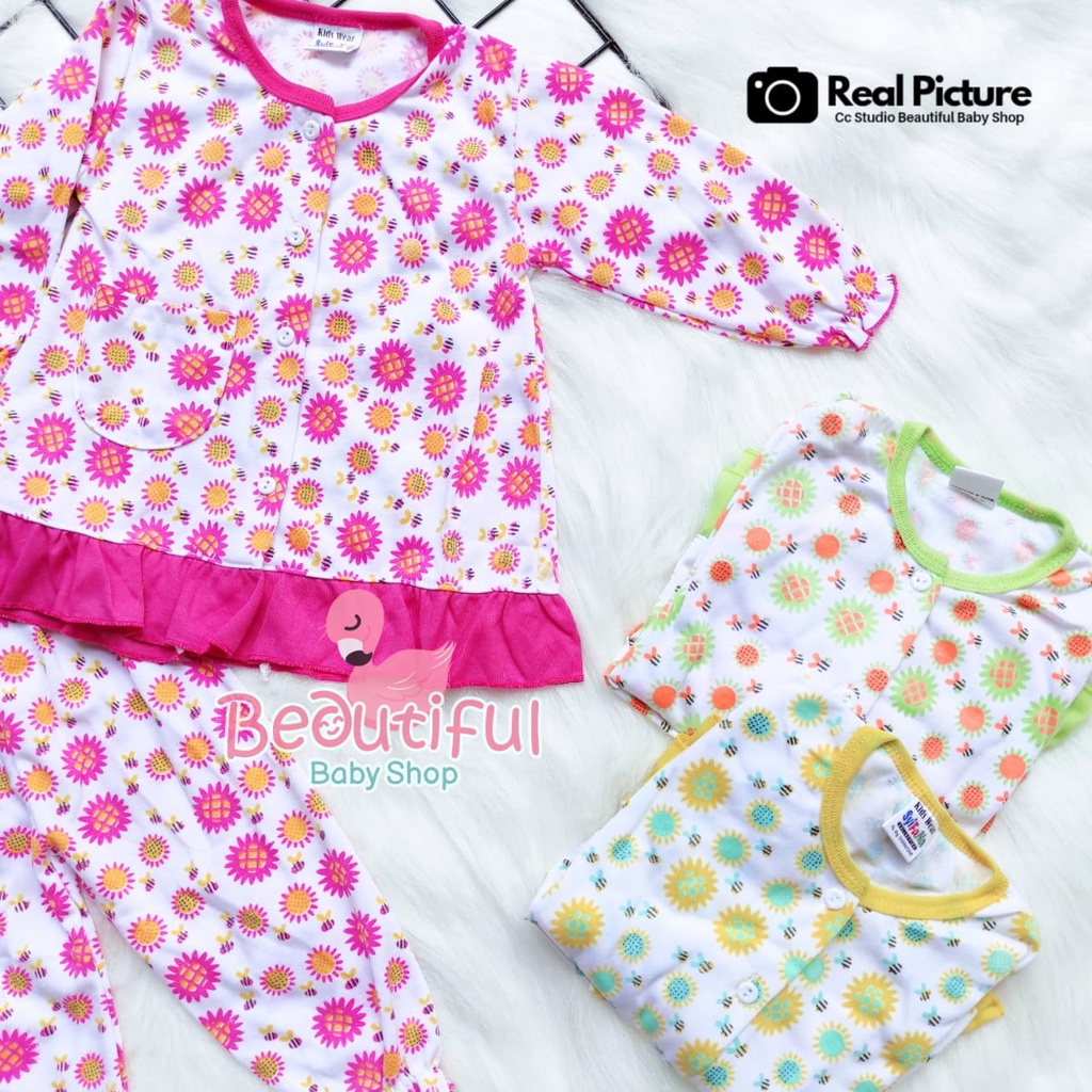 Baby.ou - Setelan Baju Bayi Lengan Panjang Celana Panjang Motif Sunflower / Setelan Piyama Bayi Perempuan 3-12 Bulan / Baju Bayi Perempuan Syifana