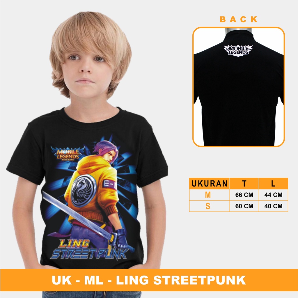 kaos distro anak MOTIF MOBILE LEGEND LING-KHALED-TIGREAL-X-BORG termurah & terlaris