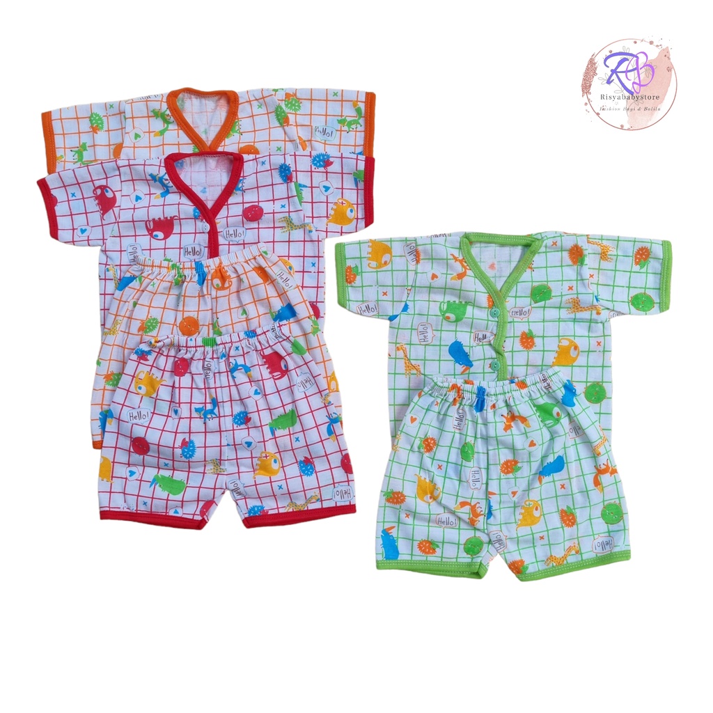 3 stel baju bayi lengan pendek / 3 stelan baju bayi pendek 0-6 bulan / perlengkapan bayi newborn