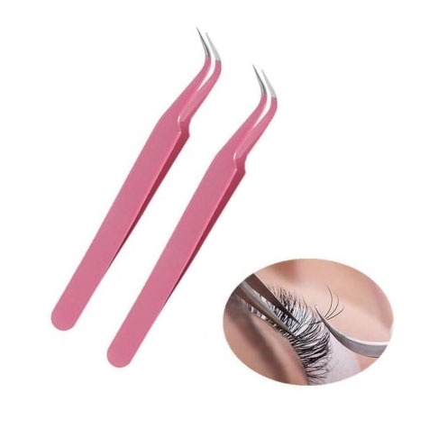 Pinset Bulu Mata Bengkok Pink / Penjepit Tweezers Eyelash Extension / Pen jepit Multifungsi Murah / TV-115