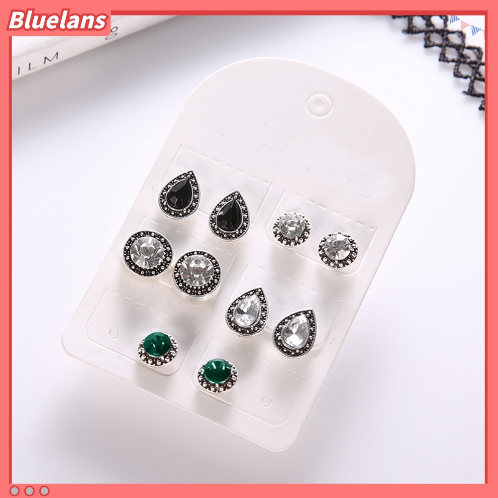 Bluelans 5 Pairs Round Waterdrop Shape Ear Studs Set Women Retro Party Earrings Jewelry