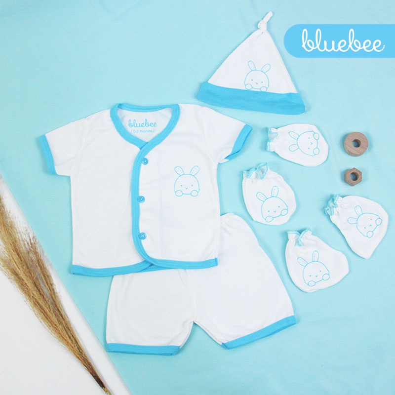 Blue Bee Baju Bayi Tangan Pendek / Setelan Bayi Lengkap / Setelan Anak/ Putih List Warna/ 22003