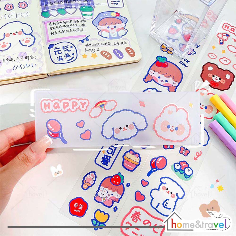 HOVELSHOP Sticker Lucu Cartoon Book Decoration Motif Beruang Kelinci Kucing Cute Aesthetic Botol Anti Air