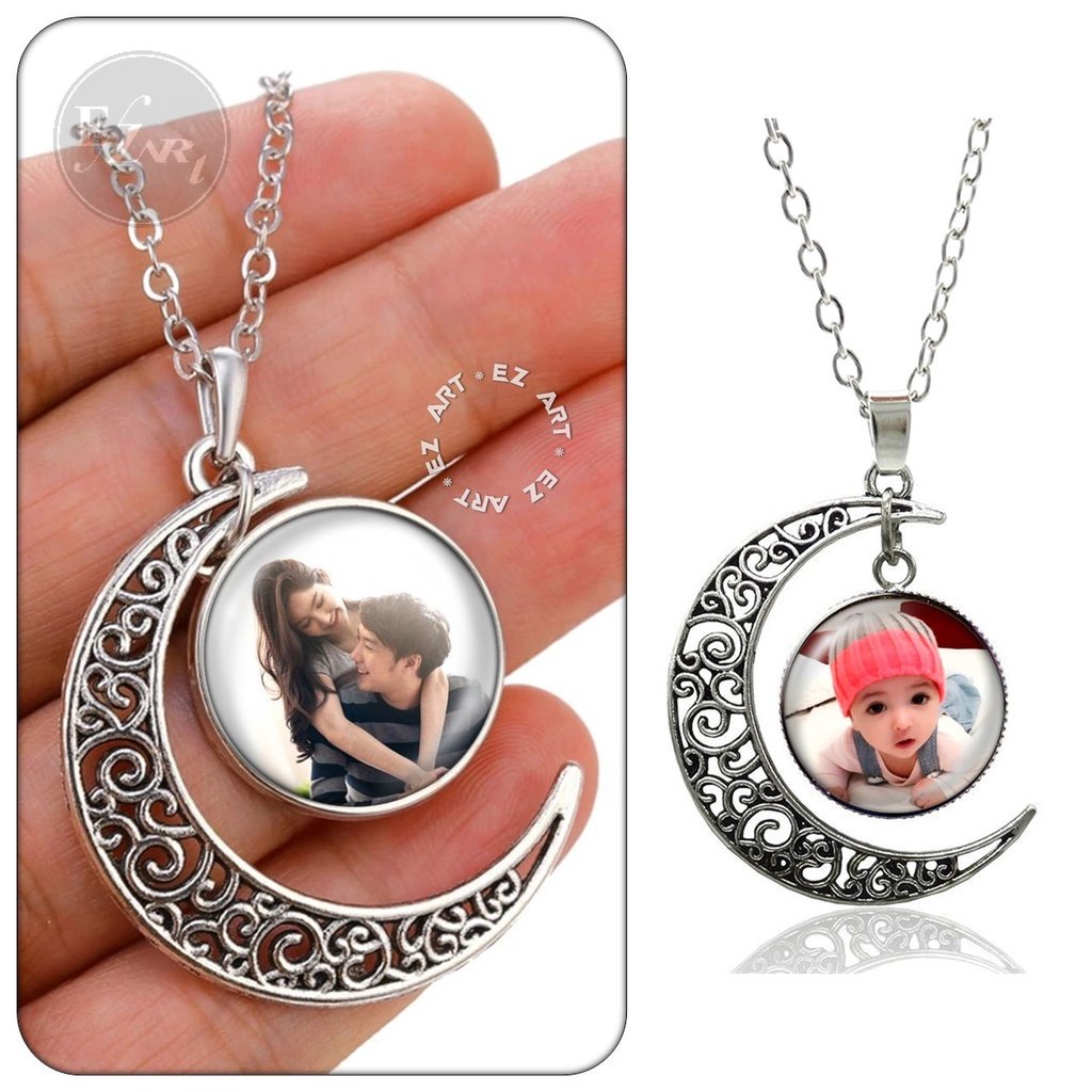 [EZArt] KALUNG CUSTOM LIONTIN BULAN SABIT FREE REQUEST FOTO GAMBAR SENDIRI KACA BULAT TALI KULIT RAN