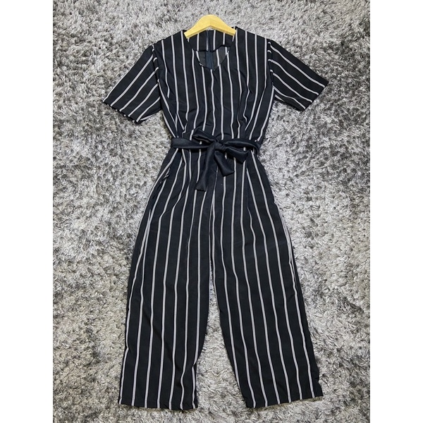 Jumpsuit panjang wanita casual / stripe jumpsuit / jumpsuit salur / jumpsuit vneck