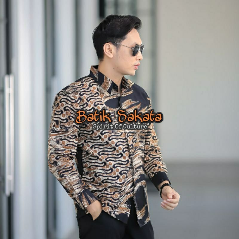 WULU HITAM Kemeja Batik Pria Slimfit Lengan panjang Bahan Katun Halus Sragenan Lapis Furing