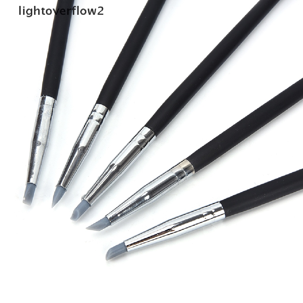 (lightoverflow2) 5pcs / Set Brush Pen Nail Art UV Gel Bahan Silikon Warna Abu-Abu (ID)