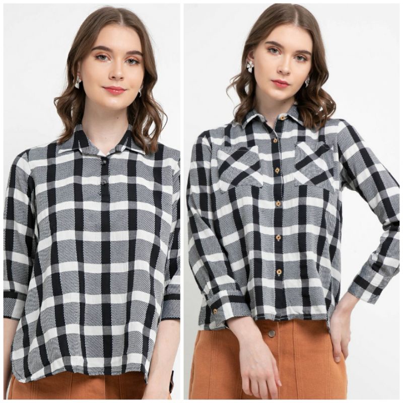 KC708A KC708B KEMEJA BLOUSE LOIS GIRL ORIGINAL HITAM PUTIH