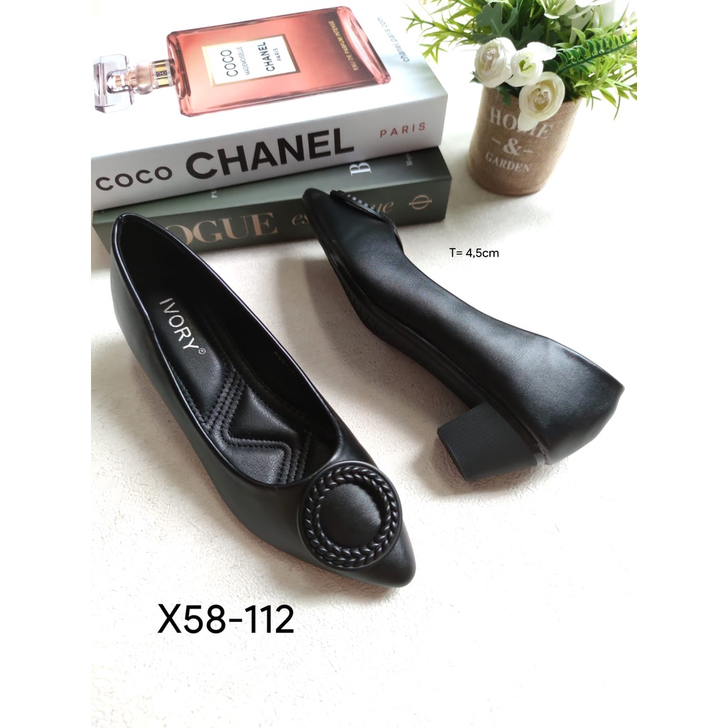 IVORY Sepatu Heels Wanita Hak Tahu X58-112 Hitam