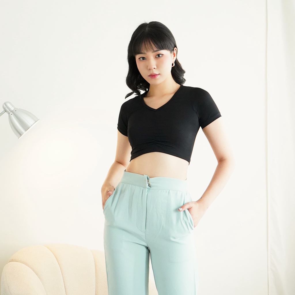 Korean CropTop V-Neck Slim Fit Kaos Wanita Crop 187