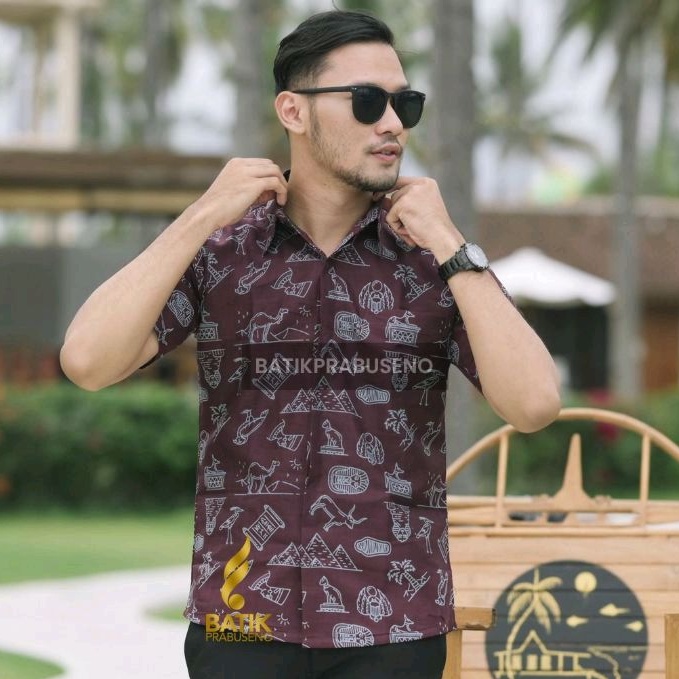 Rutayaka Lengan Pendek Slimfit Original Baju Batik Prabuseno Kemeja Pria Bahan Katun Printing Halus 
