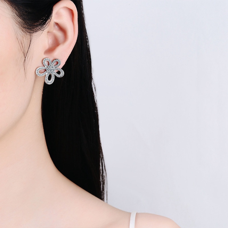 Anting Stud Desain Bunga Matahari Daisy Aksen Kristal Sparkly Bahan Logam Warna Emas Untuk Wanita