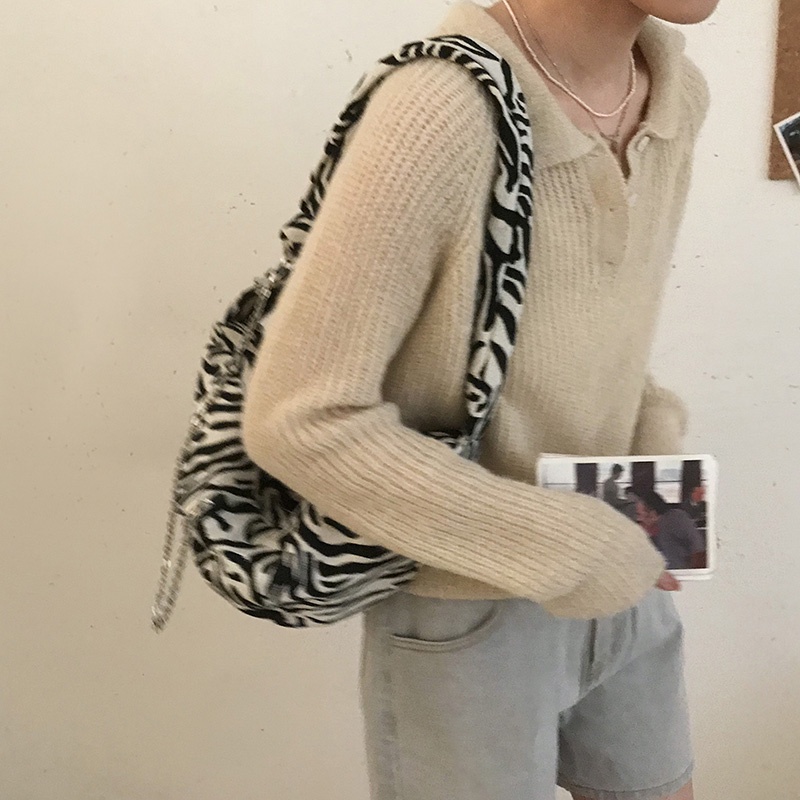 Tas Kanvas Suhao Wanita Musim Panas 2021 Baru Fashion Trendi Zebra Pola Tas Pelana Niche Prancis All-Match Ins Messenger Bag