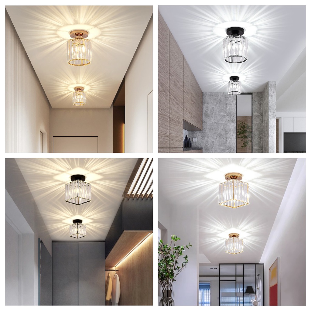 【COD】Lampu Kristal Plafon Rumah Lampu Ceiling Kristal Kotak Modern Crystal Round Ceiling Lamp / Lampu Plafon Gantung Kristal