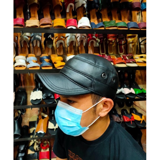 topi kulit asli model terbaru gaul topi pria bahan kulit asli sukaregang garut murah