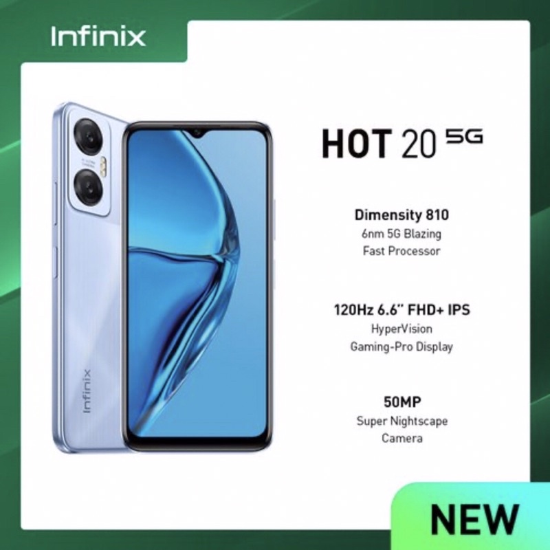 Infinix Hot 20 5G [4GB+128GB] Extended Up To 7GB | Dimensity 810 | 50MP Dual Camera | NFC | 6.6&quot; IPS LCD | 5000mAh | Garansi Resmi Infinix 1 Tahun