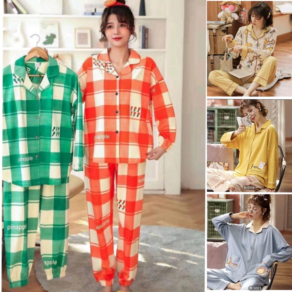 Baju tidur piyama PP wanita bahan kaos tebal premium import