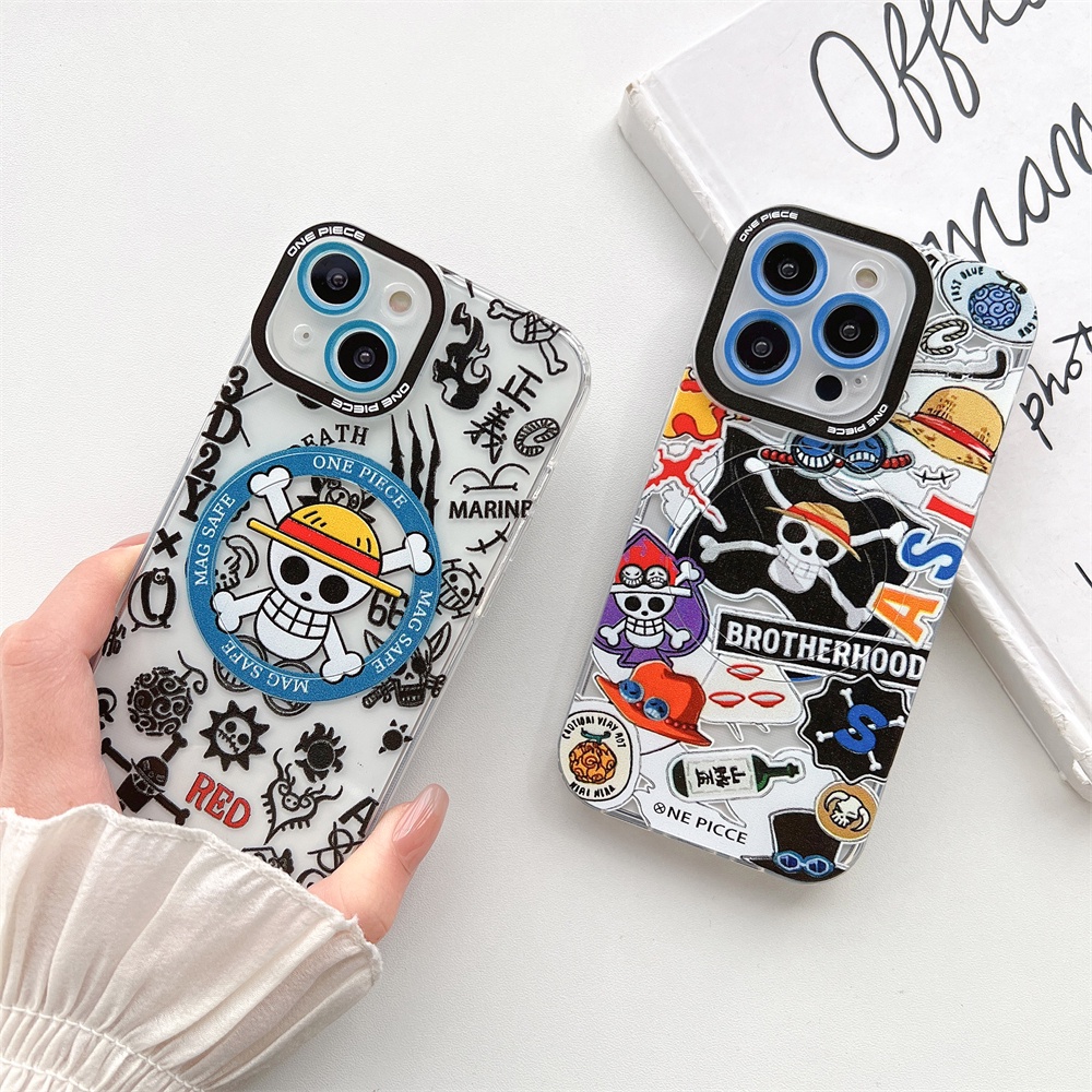 Case Magnetik Motif One Piece Untuk iPhone 14 13 12 Pro Max 11 14 Plus 14 Pro