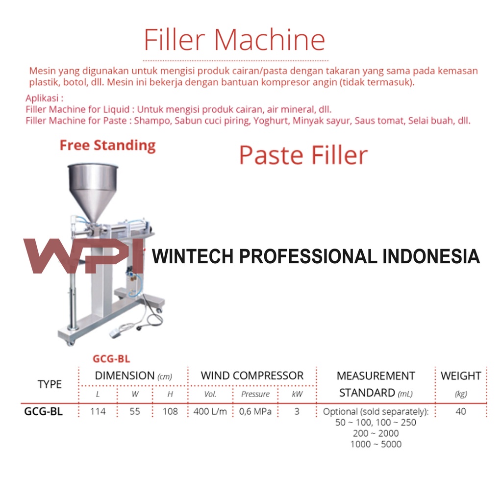 Mesin Pengisi Produk Pasta GETRA GCG-BL / Paste Filler Machine