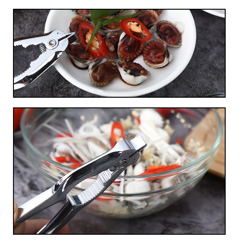 Kitchen Multifunction Clam Crab Clamps Shell Scallop Metal Opener with Spring Artifact tools