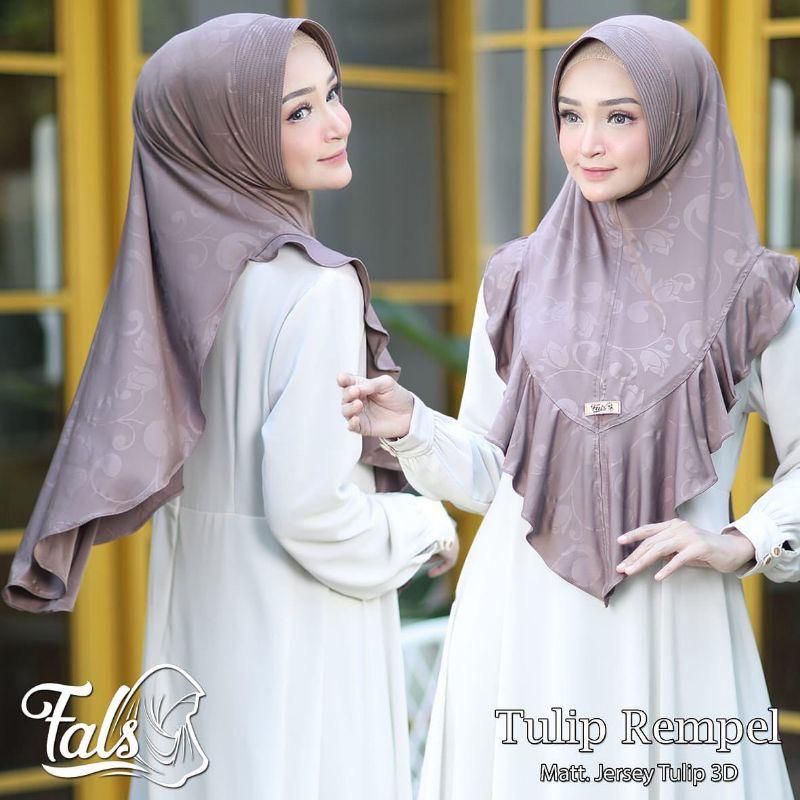 [Ori Fals] TULIP REMPEL••hijab pet rempel••bergo hamidah••hijab instan jersey tulip 3d