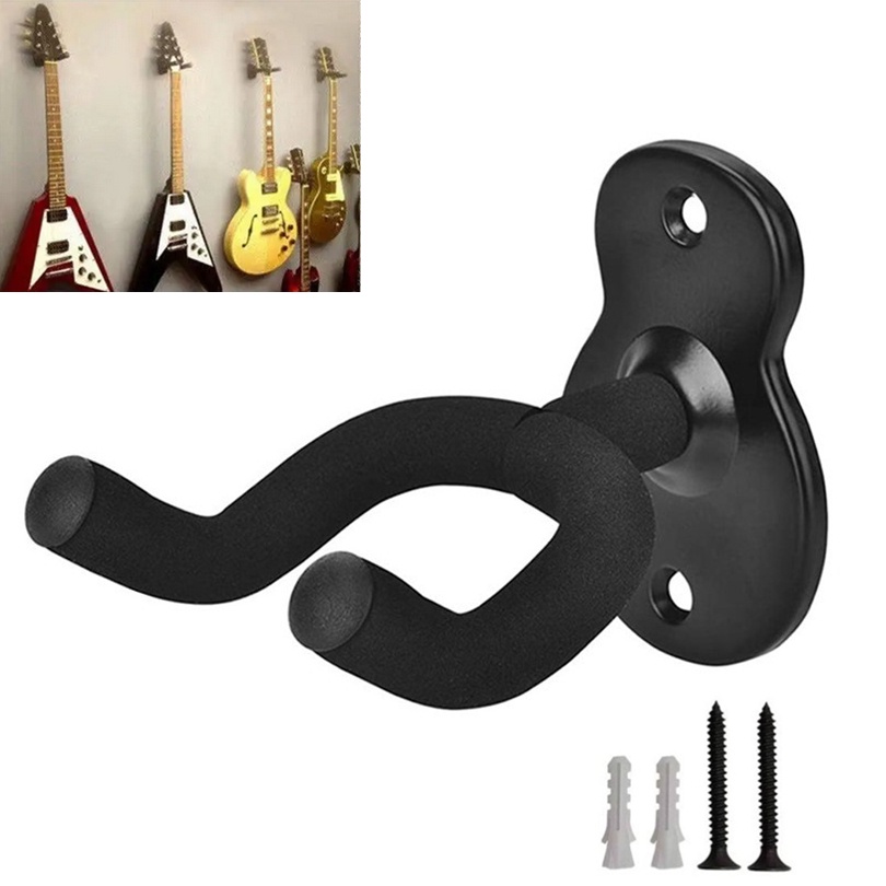 1pc Kait Gantung Dinding Bahan Metal Warna Hitam Untuk Gitar Akustik Elektrik Bass Ukulele Banjo Mandolin