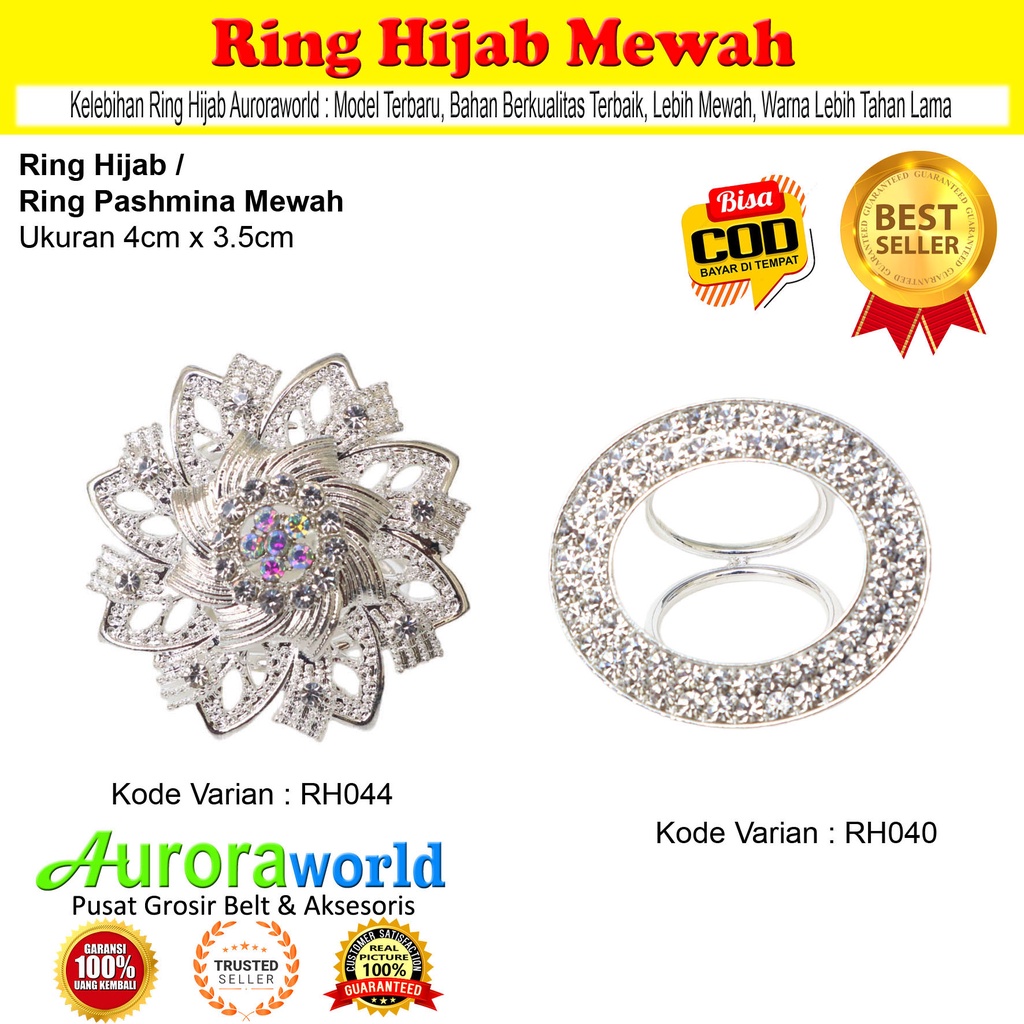 Auroraworld Ring kerudung hijab ring syal permata Ring Pashmina Berlian mutiara Mewah bros cincin kerudung scarf fashion terbaru anti hitam bisa COD RH - 1E