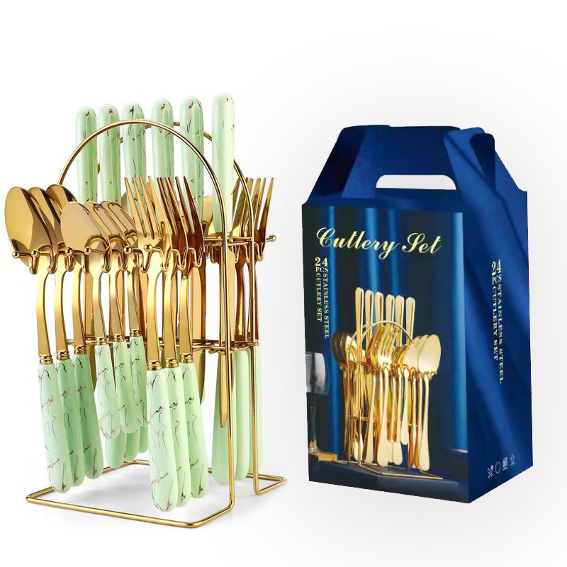 Serenity Cutlery Set Stainless Steel Sendok Garpu 24pcs Gold Cutleries Gift Set