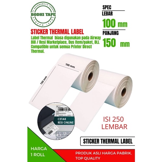 

LABEL STICKER THERMAL 100 X 150 BARCODE 100X150 UKURAN A6 250 LEMBAR