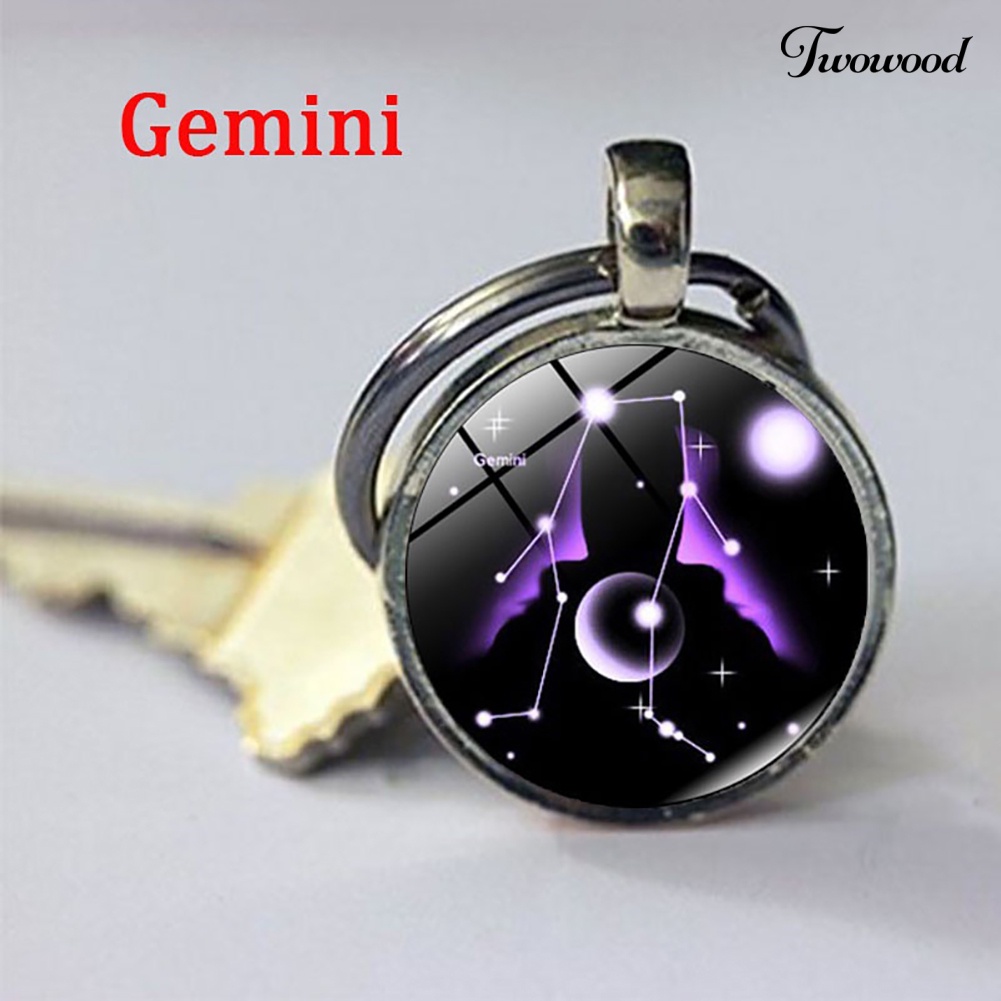 Twowood Gantungan Kunci Dengan Liontin Kaca Bulat Motif 12 Zodiak