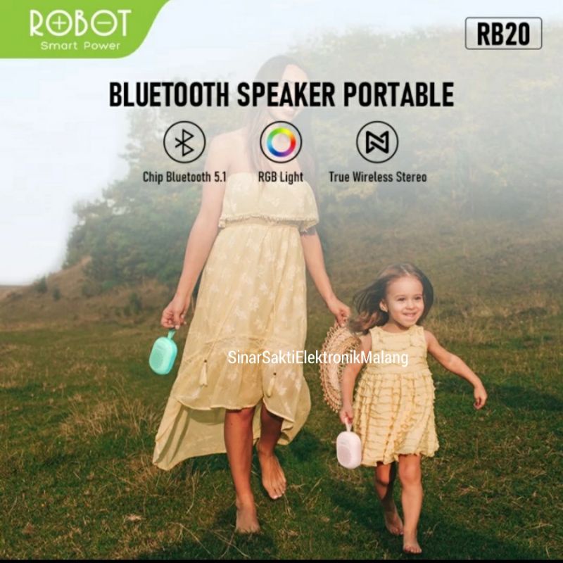 ROBOT TWS Speaker Bluetooth 5.1 Mini Portable RB20 With RGB RB 20 Speaker Kecil Cas Charge