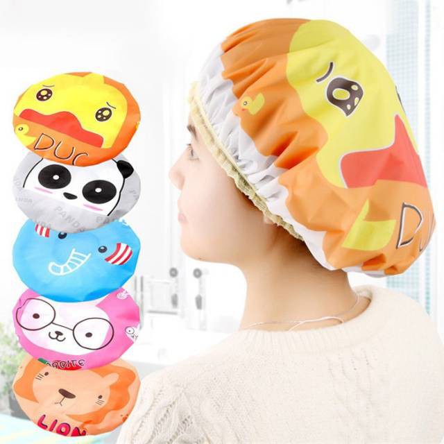 TOPI MANDI KARAKTER WATERPROOF / SHOWER CAP KARAKTER KARTUN / TOPI MANDI DEWASA ANAK / PERLENGKAPAN KAMAR MANDI