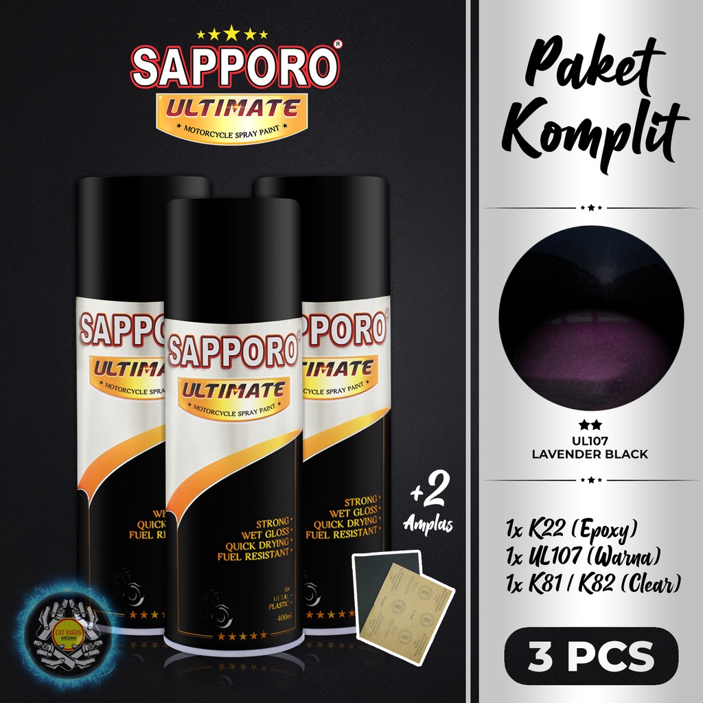 PAKET UL107 LAVENDER BLACK SAPPORO ULTIMATE CAT SEMPROT 400 ML UL 107 HITAM VIOLET HITAM UNGU PEARL 