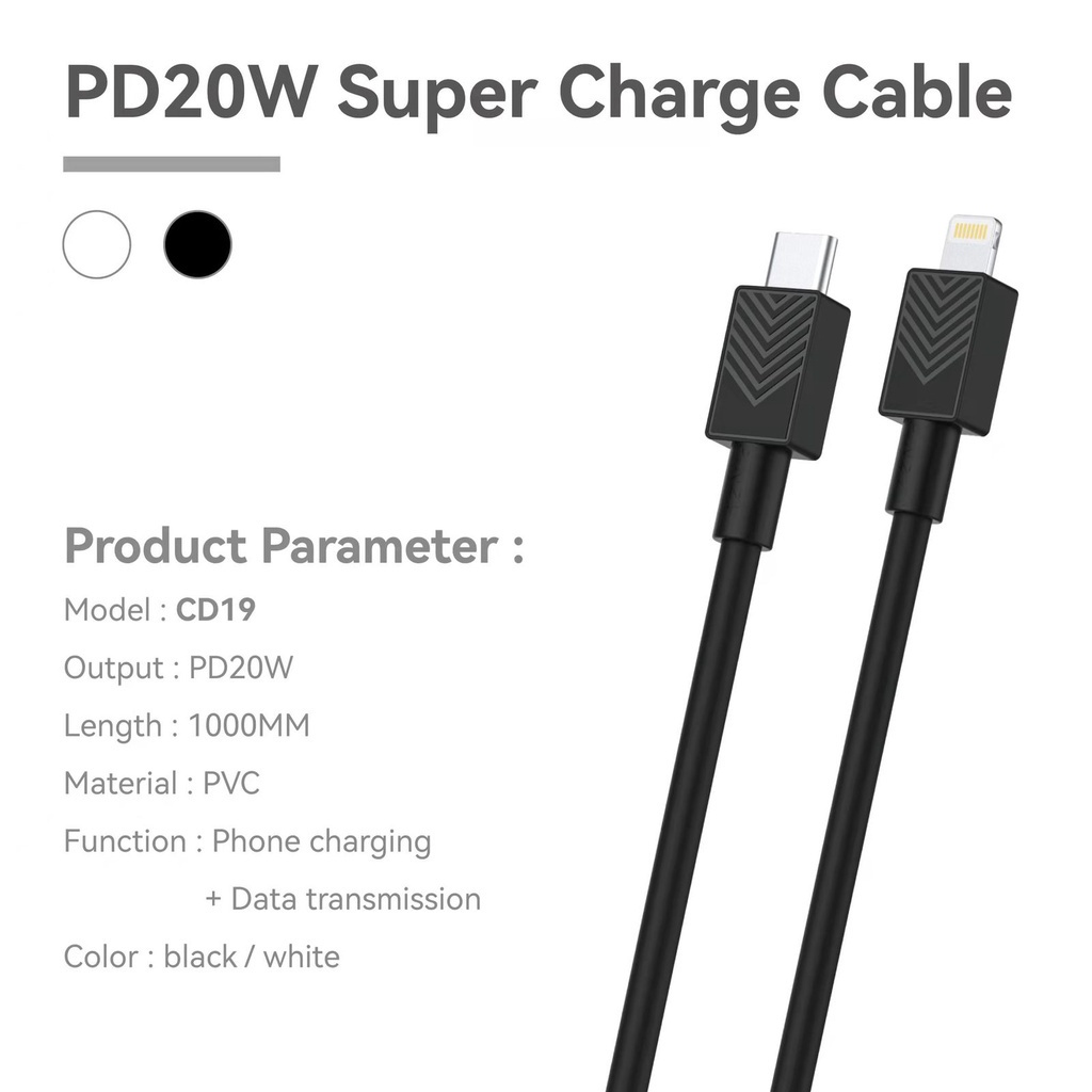 PINZY CD19 kabel data PD 20W FAST CHARGING Type C to Lightning iphone Kabel charger 1meter cas original