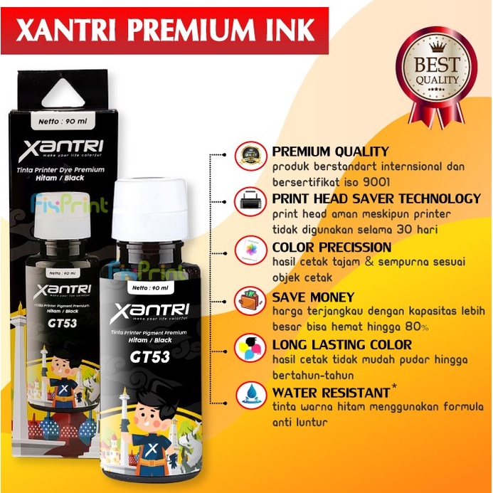 Tinta Premium Merk Xantri GT53 GT52 90ml, All In One Ink Tank 115 310 315 319 350 415 419 410 Smart Tank 450 510 550 610