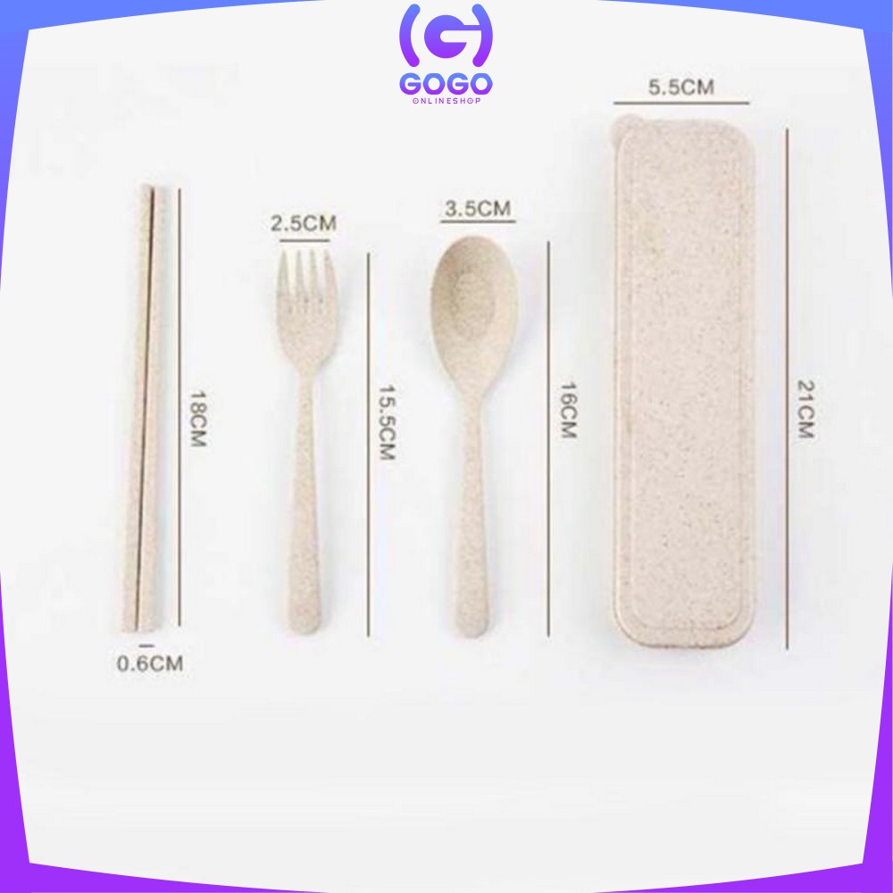 GOGO-C176 Sendok Garpu Sumpit 3in1 Travel Cutlery Set Alat Makan Set Korea Bahan Jerami Gandum Impor