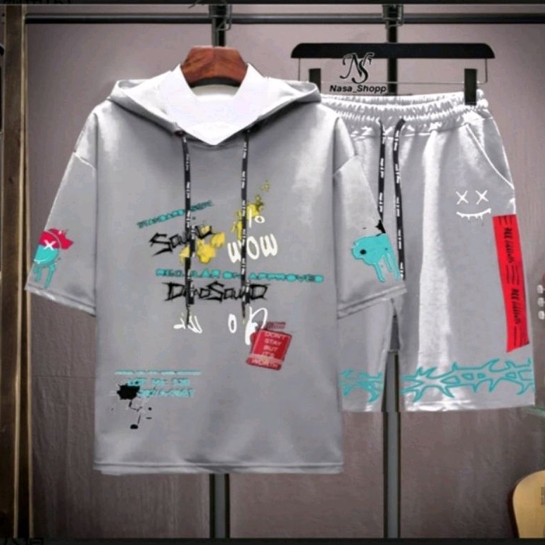 N_S Stelan Pria/Wanita 1Set Distro Baju Hoodie+Celana Pendek DEAT SQUAD